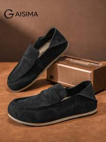 Men's Summer Height-Increasing Closed-Toe Slip-On Loafers, Thick Sole Office Casual Shoes For Couples - Black - View 2