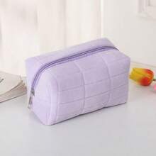 Soft Plaid Makeup Bag, Large Capacity, Japanese Minimalist Travel Cosmetic Organizer With Zipper, Odorless Quilted Pillow Bag, Suitable For Women And Students, Multi-Functional Storage Bag For Brushes And Toiletries, Gift Choice, 4 Colors Available - Multicolor - View 19