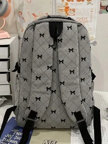 3Pcs Bow Print Corduroy Backpack Set, Large Capacity Student School Backpack With Crossbody Bag & Pencil Pouch For Teen - Multicolor - View 8