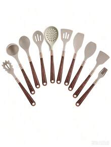 Set Peralatan Dapur Silikon 1/7/11/12 buah, Anti Lengket & Tahan Panas dengan Gagang Kayu, Alat & Perlengkapan Memasak Koki Termasuk Sendok, Spatula, Pengocok, Penjepit, Kuas dan Tempatnya, Hadiah Pindah Rumah & Penggunaan Sehari-hari untuk Pecinta Memasak - MultiWarna - View 24