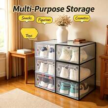 2pcs Thickened Transparent Flip-Top Shoe Boxes, Stackable Shoe Storage Organizer, Easy Installation, Space-Saving Shoe Storage Boxes, Suitable For Closet And Bedroom - Multicolor - View 3