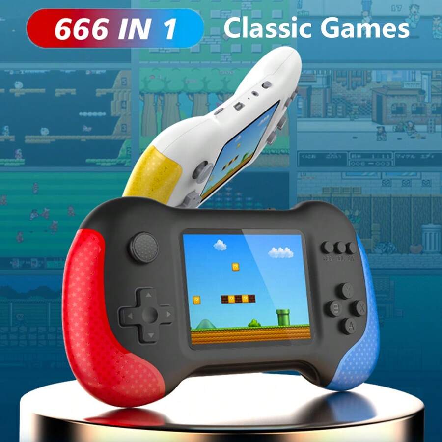 YIYI 666-In-1 Portable Game Console, Brand New Handheld Retro Game Machine, Built-In 666 Classic Video Games, 3.0-Inch Large Screen, 1200mAh Battery, Christmas Birthday Gift Game Console, Suitable For Boys And Girls, 1/2 Players, 3 Colors, 1pc