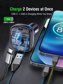 REMAX 藍牙FM發射器與15W車用充電器，USB-C與USB-A可為2台裝置充電，藍牙與USB隨身碟音樂播放，免手持通話，自動重新連接，紫色氛圍燈，汽車配件，汽車必需品，汽車用品，Type-C充電器，iPhone充電器 - C91 - 查看 4