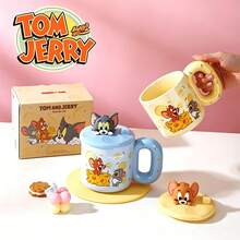 TOM AND JERRY. Authentic Ceramic Mug With Lid, Can Be Used As Phone Holder, 450ml Thick-Walled Ceramic Dust-Proof Cup, Suitable For Home, Office, Dorm And Birthday Gift, Microwave And Dishwasher - Multicolor - View 3