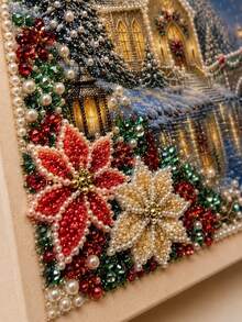 1pc Christmas Pearl Diamond Painting Kit With Frame, Christmas Pearl Beading Handmade, Gemstone Diamond Stickers Home Wall Decor, Relaxing Creative Hobby 20*20cm - A - View 10