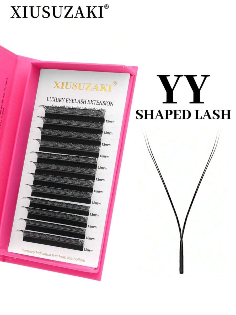 XIUSUZAKI 12 Rows Independent False Eyelashes, Ultra-Thin YY-Shaped Lightweight DIY Pre-Made Fan Eyelash Extensions, 8-15mm C/D Curl, Black Eyelash Clusters, Makeup Tool, Suitable For Daily, Party, Holiday - View 1
