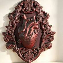 Dark Gothic Heart Relief Wall Hanging, Vintage Baroque Carved Frame Niche Art Wall Decor Ornament - 2869 - View 12