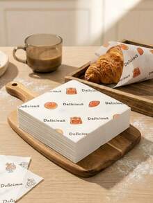 300pcs Oil-Absorbent Baking Paper - Cartoon Printed Baking Paper, Square Food Packaging Paper, Suitable For Toast, Cake, Dessert, Bread And Tray Liners - Premium Disposable Placemats For Food Display - Multicolor - View 3