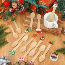 36pcs Christmas Style Snowman/Penguin/Snowflake/Santa Claus Pattern Wooden Spoons, Disposable Tasting Spoons, Christmas Fun Cartoon Shaped Sample Spoons, Smooth Edges Without Burrs, Suitable For Winter Holiday Hot Chocolate, Cake, Coffee, Ice Cream, Etc. - Multicolor - View 5
