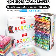 GuangNa 288 Colors High Gloss Acrylic Paint Marker Set, Vibrant Fluorescent Ink, Creates Smooth 3D Effect, Waterproof, Lightfast, High Coverage, Large Ink Capacity, Student Art Marker 14 Color Series Set, Stackable Colors, Paper Color Locking Ink, Suitable For Glass/Rock, DIY Graffiti | Boys/Girls Gift Set - Multicolor - View 2