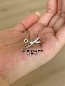 1pc Fashionable Delicate Small Cubic Zirconia Geometric Copper Alloy Tail Ring Suitable For Women's Daily Wear And Gatherings - Silver - View 6