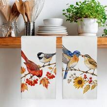 2PCS Kitchen Towels, Autumn Robin Bird Pattern Kitchen Towels Dish Cloths, 40*60cm Rectangular Microfiber Absorbent Cleaning Kitchen Towels, Perfect For Kitchen, Dining Room And Bathroom Use, Kitchen Decor, Home Decor, Neighbor Housewarming Gift, Dish Cloths - Multicolor - View 7