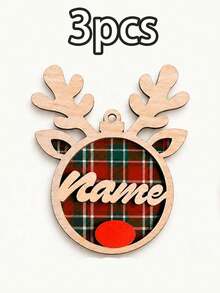 Custom Reindeer Name Christmas Ornament, Personalized Party Decor, Festive Antler Style, Checkered Decor, Customized Christmas Tree Decoration, Customizable Name Tag, Home Holiday Decor, Unique Christmas Gift 2026, Room Decor, Family And Friends - Red - View 29
