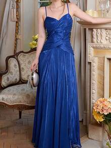 Women A-Line Blue Cami Elegant Chic Birthday Prom Dress Formal Party Evening Wedding Guest - Royal Blue - View 2