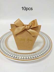 KEXINGYIYI 10pcs Paper Gift Boxes With Gold Foil 'Thank You' | With Elegant Ribbon | Suitable For Christmas, Wedding, Baby Shower And Other Occasions - yellow - View 7