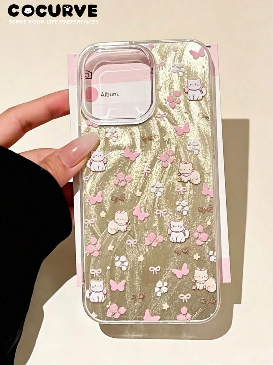 Cocurve Tulle Cute Bow Cat & Floral Pattern Compatible With IPhone 17 Pro/17 Pro Max/16 Pro/16 Pro Max/16/15 Pro Max/15 Pro/15/14 Pro Max/14/13 Pro Max/13 Pro/13/12 Pro Max/12 Pro/12/11 Pro Max/11 Pro/11/Plus Shockproof IMD Printed Phone Case, Versatile Unique Design, Perfect Birthday Party Gift For Girlfriend, Best Friend, Close Friend, Beautiful Gift - Multicolor - View 1