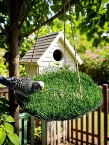 Large Bird Foraging Mat Toy, Natural Bird Grass Hammock Swing Toy With Hook, Climbing Perch Hanging Ornament Toy, Suitable For Parrot, Budgerigar, Xuifeng Parrot, Maned Lion Lizard, Snake - A - View 9