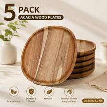 5pcs Acacia Wood Trays - Premium Gift Choice. Oval Design, Suitable For Fruits, Vegetables, Meat And Bread - Essential Accessory For Apartment Kitchen Cooking, Convenient For Outdoor Camping, Christmas, Thanksgiving, Easter, Halloween. Suitable For Daily Kitchen/Camping Use. Display Trays - View 3