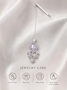 1pc Women's Silver Crystal Forehead Hair Clip, Rhinestone Head Chain Bridal Headpiece Boho Teardrop Dangle Hair Accessories For Wedding Prom - Multicolor - View 6
