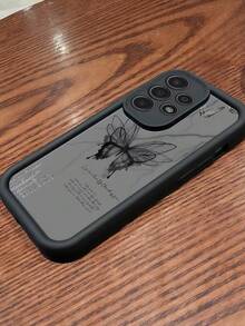 1pc Black Butterfly Print Pattern Phone Case, Black Edge Leather Frame Shockproof Soft TPU Protective Cover, Suitable For GALAXY, HONOR, Phones - Black - View 5
