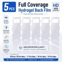 5pcs Full Coverage Matte Phone Back Screen Protector, Soft Hydrogel Material, Suitable For Phone Back. Features Self-Healing Function, Ultra-Thin And Bubble-Free. Includes Side And Back Matte Protectors, Phone 18 Pro Max Compatible With IPhone 17 Pro Max/17 Air/17 Pro/16 Pro Max/16 Pro/16 With Installation Tools. - Clear - View 14