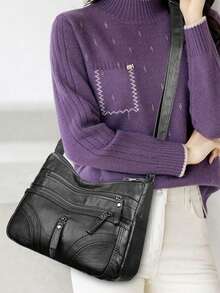 New Multi-Functional Bag For Middle-Aged Women - Mom Bag, Grandma Bag, Multi-Layer Crossbody Bag On Shoulder - Black - View 5