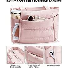 1pc Large Capacity Women's Quilted Tote Bag Set, Multi-Compartment Storage, With Cup Holder And Laptop Sleeve, Suitable For Daily Commute, Short Trips, Weekend Getaways, Spring Travel Essential, Can Be Given As A Gift For Women - Multicolor - View 5