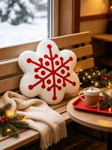 聖誕雪花造型抱枕，紅白色柔軟靠墊，適合節日居家裝飾、臥室、沙發與節日房間布置 - 彩色 - 查看 1