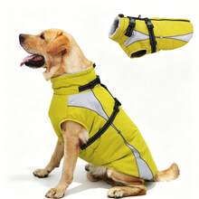 Metglad Dog Winter Coat, All‑In‑One Harness Pet Cold‑Weather Jacket, Night Reflective Dog Snow Coat, Fleece‑Lined Belly‑Protection Outdoor Vest For Small Medium Large Dogs - Mustard Yellow - View 13