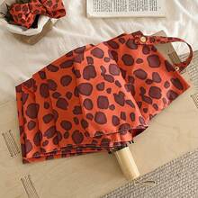 Leopard Print Manual Black Vinyl UV Protection Sun & Rain Umbrella For Women, Fashionable For Outdoor Travel - Leopard Print Manual - View 2