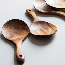 1pc Teak Wood Rice Spoon, Rice Paddle Scoop, Wooden Kitchen Spoon, Ladle, Tablespoon, Big Serving Spoon, Wooden Kitchen Utensil Tableware - Brown - View 5