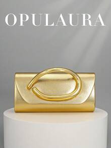 OpulAura 复古纯色手拿包，多功能迷你钱包，时尚PU皮革手提包，适合婚礼、派对、盛会、晚宴和其他场合。 - 金色 - 查看 1