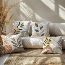4 pièces Housses de coussin à motif géométrique abstrait minimaliste de plante, housses de coussin imprimées sur un seul côté avec fermeture éclair, housses de coussin 45*45CM convenant pour la décoration de la maison, de la chambre, du salon, du canapé, housses de coussin décoratives cadeau de vacances, insert de coussin non inclus - Multicolore - Voir 7