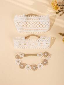 3pcs Baby Girl Lace Floral Headbands, Elastic Non-Slip Newborn Headbands, Bohemian Floral Photo Props - Multicolor - View 8