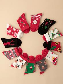 1/5/10 Pairs Random Unisex Holiday Socks, Atmospheric Christmas Pattern Socks, Multi-Pattern Mixed Christmas Creative Socks, Random Christmas Tree Snowflake Jacquard Holiday Socks, Universal Christmas Party Gift Socks - Multicolor - View 2