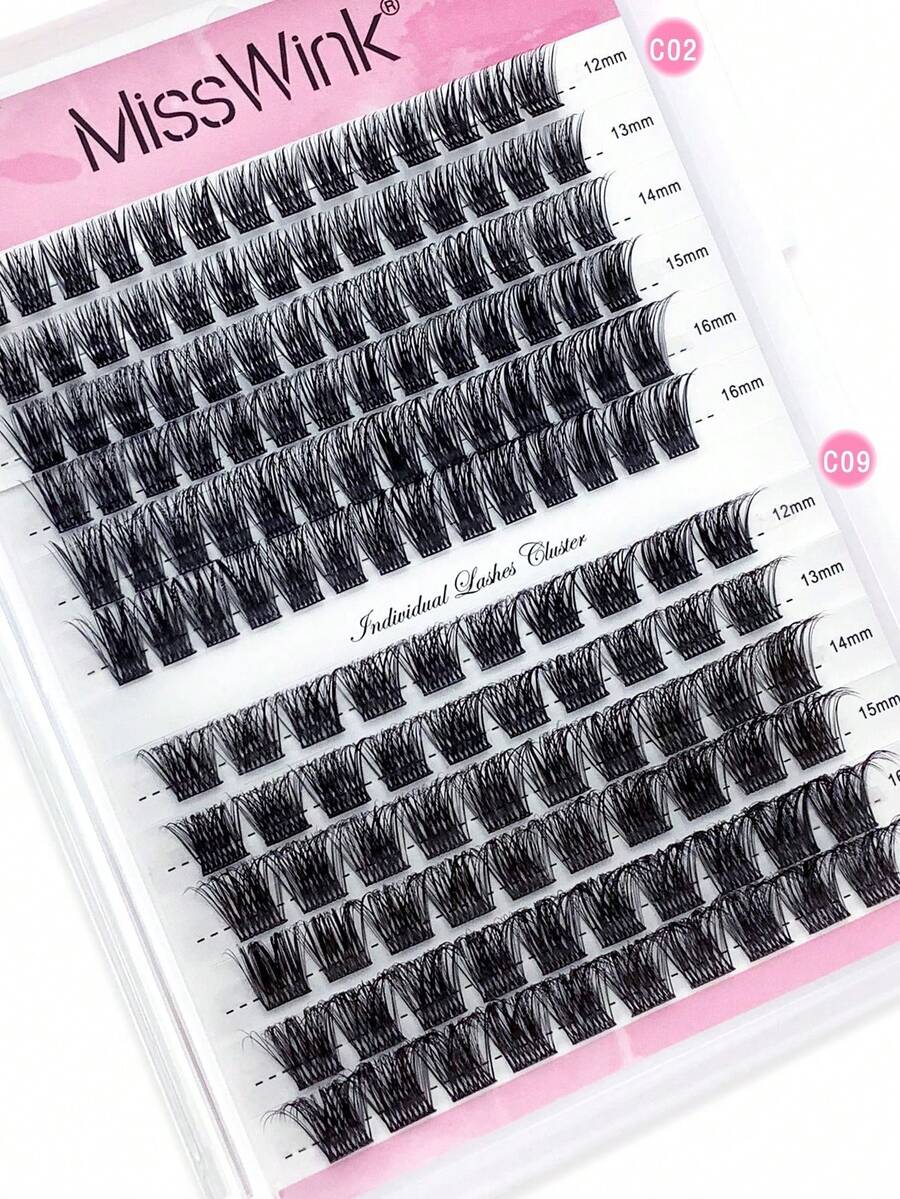 مجموعة رموش صناعية مختلطة من Miss Wink، 12 صف، طول 12-16 مم، انحناء C/D، قطر 0.07 مم، 144 مروحة، مناسبة للاستخدام اليومي أو المناسبات الخاصة - مشاهدة 1