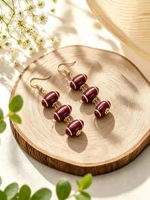 1Pair Sports Rugby Dangle Earrings For Women Gold Color Football 3Pcs Bead Drop Earrings Game Day Jewelry Party Accessory Gift For Sport Lovers - Earring - View 2
