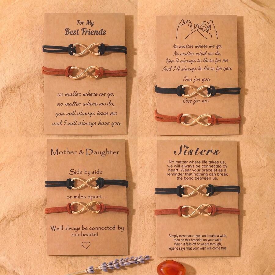 2pcs Fashionable Versatile Alloy 8-Figure Infinity Symbol Friendship Couple Bracelets, Suitable For Valentine's Day And Daily Wear Accessories - Black and Red - View 1