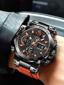 LIGE Men's Sports Watch Fashion Dual Display Luminous Alarm Waterproof Electronic Watch - Black - View 3