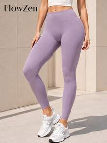 Pantalones de yoga elásticos de cintura alta y levantamiento de glúteos para mujer FlowZen, nuevos para primavera/otoño, leggings deportivos moldeadores y estilizadores, estilo Y2K llamativo, pantalones de fitness cortos de alta elasticidad y efecto adelgazante, tacto premium minimalista, adecuados para uso diario, casual, fiesta, vacaciones, citas, calle, fitness, deportes, exterior, vuelta a la escuela, desplazamientos, Acción de Gracias, festival de música, Día de San Valentín, Halloween, Navidad, Año Nuevo, atuendos de fiesta. - Lila Púrpura - Ver 4