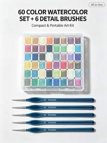 Yutiars Ensemble de 48 couleurs de peinture aquarelle unicolore en boîte transparente avec 6 stylos de ligne ultra-fins bleus, peintures aquarelles de couleur macaron nacrée peintes à la main, outils d'illustration de journal de croquis pour étudiants en art débutants, pinceaux de dessin de ligne de détail pour l'art des ongles de modèle, ensemble complet de peinture portable divisé, outils créatifs DIY - multicolore - Voir 8