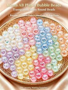 20pcs/Pack 16mm Mixed Color AB Plated Bubble Beads, Large Hole Round Acrylic Beads, Suitable For Jewelry Making, DIY Necklace, Bracelet, Keychain, Bead Pen, Handmade Crafts, Personalized Gifts - Multicolor - View 3