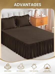 1 قطعة تنورة سرير باللون البني القهوة، أغطية سرير، بطانية سرير، ملاءة سرير، ديكور غرفة مريح، منسوجات منزلية، حافة مكشكشة مع أحزمة زاوية مطاطية، ناعمة وقابلة للتنفس، مريحة، مناسبة لأسرة توأم/كاملة/ملكة/ملك، جميع الفصول، قابلة للغسل في الغسالة، واقي مرتبة - بني - مشاهدة 5