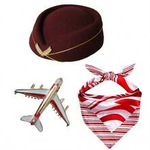 3pcs Women Flight Attendant Costume Accessories, Flight Attendant Hat With Air Stewardess Cosplay Costume Accessories For Halloween - Multicolor - View 9