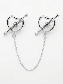 CIZME 1 Pair Fashion Stainless Steel Heart-Shaped Fake Nipple Rings, Suitable For Women's Daily Decoration, No Piercing Required, With Chain Clip, Adjustable, Body Jewelry, Fake Nipple Rings - Fake Nipple Ring - View 2