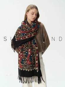 1件女款刺繡銀杏葉休閒時尚百搭秋冬日常穿搭 - 黑色 - 查看 7