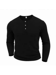 Men's Spring/Autumn New Casual Minimalist Henley Collar Long Sleeve Tops 4-Piece Set, Suitable For Daily Commute And Vacation Wear - Multicolor - View 5