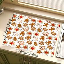 1pc Christmas Gingerbread Man Pattern Diatomaceous Earth Absorbent Dish Drying Mat, Cartoon Style, Suitable For Kitchen Countertop, Home Dining Table Decor, Coffee Machine Mat, Breakfast Mat, Table Mat And Holiday Party Decoration - Multicolor - View 11
