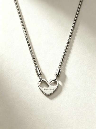 1pc Stainless Steel Heart Pendant Necklace, Engraved, Unisex Choker Necklace, Suitable As A Gift For Yourself