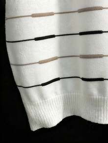 Men's Summer Round Neck Knit Sweater Short Sleeve Striped Colorblock Casual Versatile - White - View 4